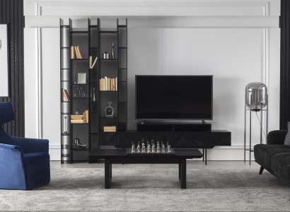 Zwarte woonwand Hoogwaardige kastwanden Luxe aanbouwwand Salontafel 2-delig